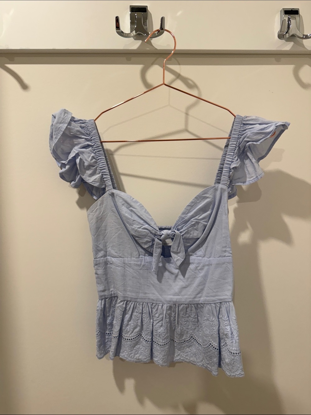 Lovers + Friends Light Blue Ruffle Tie-Front Camisole